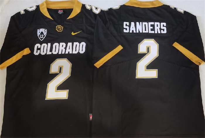 Men's Colorado Buffaloes #2 Shedeur Sanders Black With PAC-12 Patch Stitched Football Jerseys