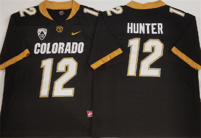 Men's Colorado Buffaloes #12 Travis Hunter Black With PAC-12 Patch Stitched Football Jerseys