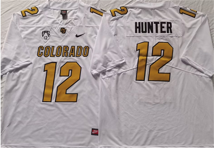 Men's Colorado Buffaloes #12 Travis Hunter White With PAC-12 Patch Stitched Football Jersey