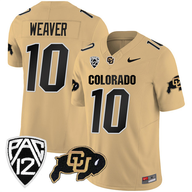 en's Colorado Buffaloes #10 Xavier Weaver Gold 2023 F.U.S.E. With PAC-12 Patch Stitched Football Jersey