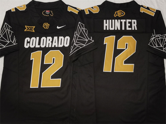 Men's Colorado Buffaloes #12 Travis Hunter Black With Big 12 XII Patch 2024 F.U.S.E Stitched Football Jersey