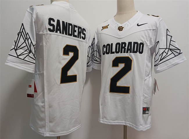 Men's Colorado Buffaloes #2 Shadeur Sanders White 2024 With Big 12 XII Patch 2024 F.U.S.E Stitched Football Jersey