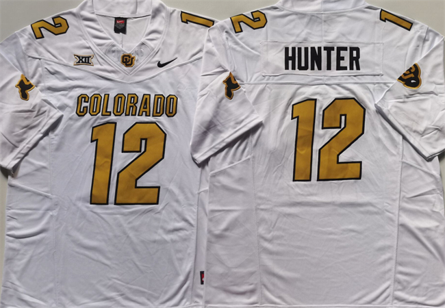 Men's Colorado Buffaloes #12 Travis Hunter White 2024 With Big 12 XII Patch 2024 F.U.S.E Stitched Football Jersey