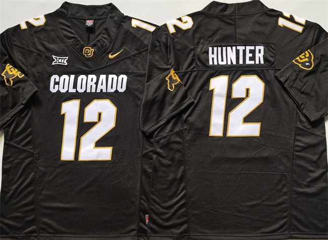 Men's Colorado Buffaloes #12 Travis Hunter Black 2024 With Big 12 XII Patch 2024 F.U.S.E Stitched Football Jersey