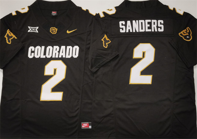 Men's Colorado Buffaloes #2 Shadeur Sanders Black 2024 With Big 12 XII Patch 2024 F.U.S.E Stitched Football Jersey