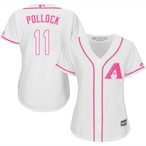 Diamondbacks #11 A. J. Pollock White Pink Fashion Women's Stitched MLB Jersey