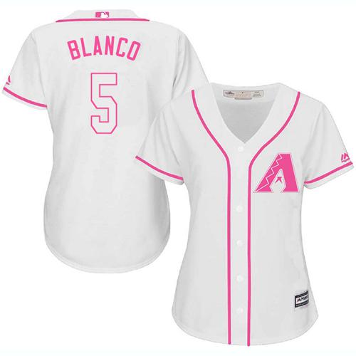 Diamondbacks #5 Gregor Blanco White Pink Fashion Women's Stitched MLB Jersey