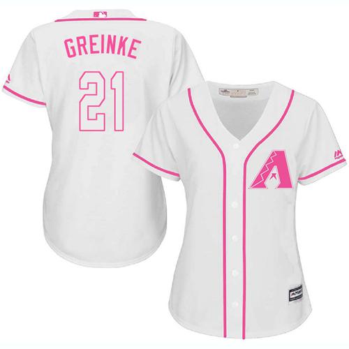 Diamondbacks #21 Zack Greinke White Pink Fashion Women's Stitched MLB Jersey