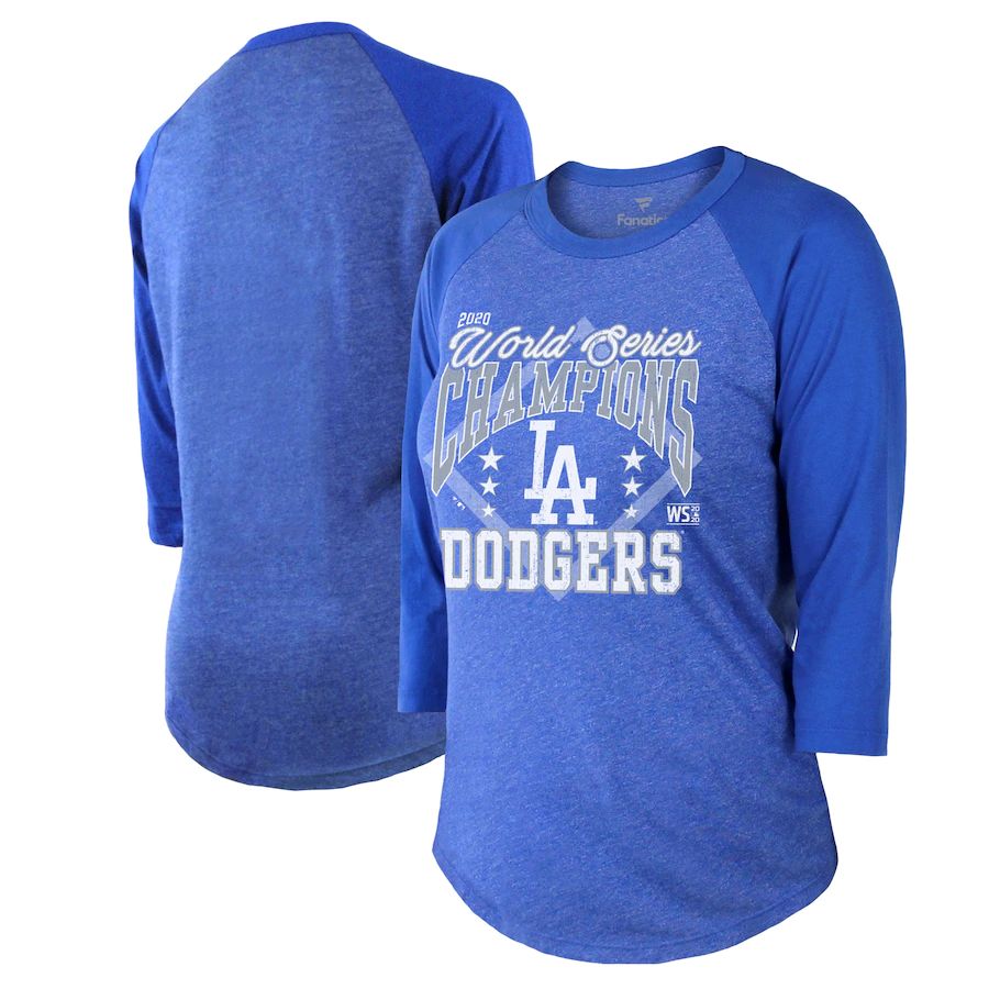 Los Angeles Dodgers Women's 2020 World Series Champions Victory Tri-Blend Raglan 3 4-Sleeve T-Shirt Royal