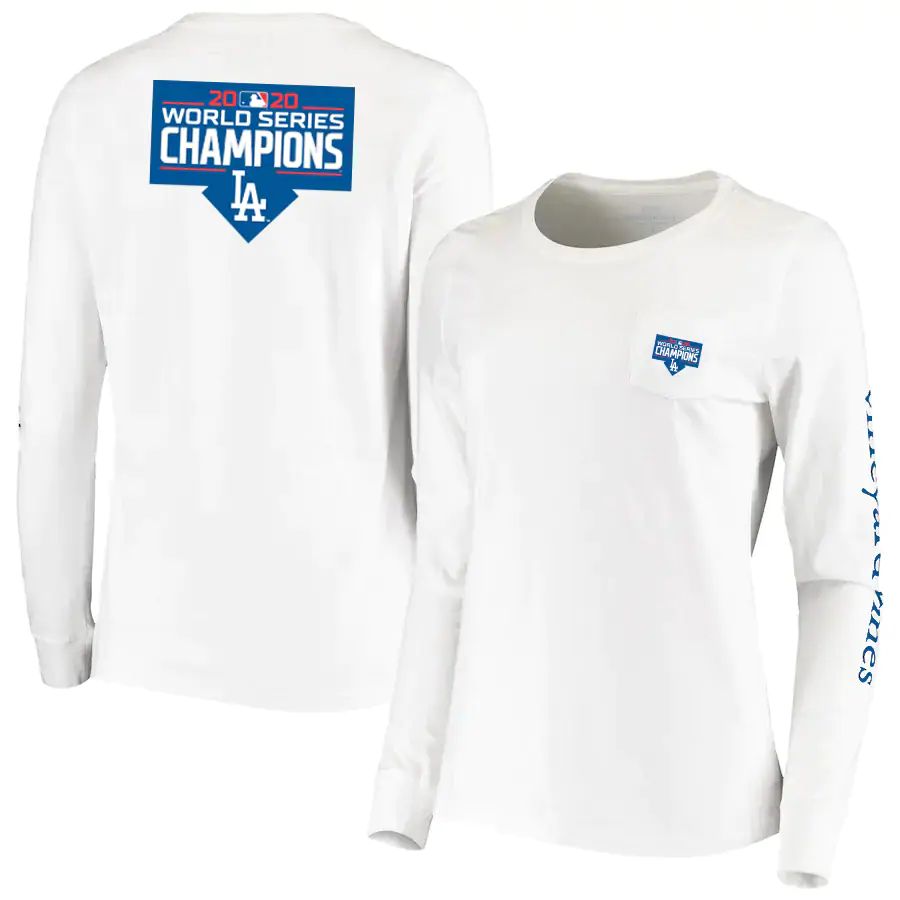 Los Angeles Dodgers Vineyard Vines Women's 2020 World Series Champions Pocket Long Sleeve T-Shirt White