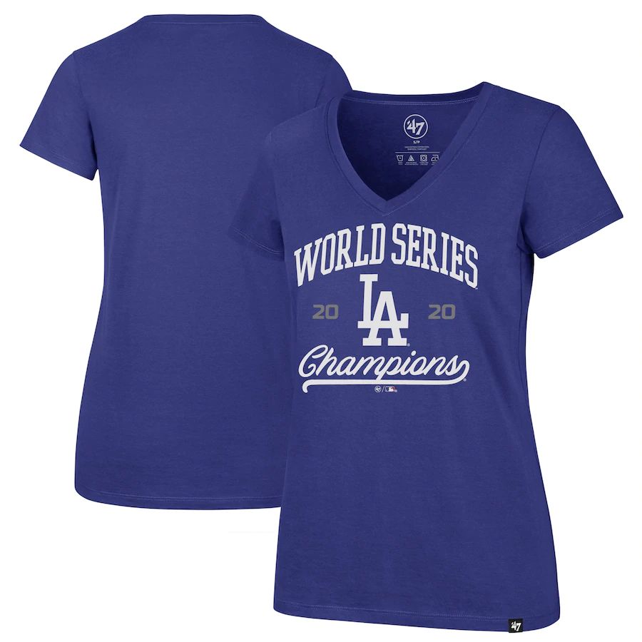 Los Angeles Dodgers '47 Women's 2020 World Series Champions Playoff Ultra Rival V-Neck T-Shirt Royal