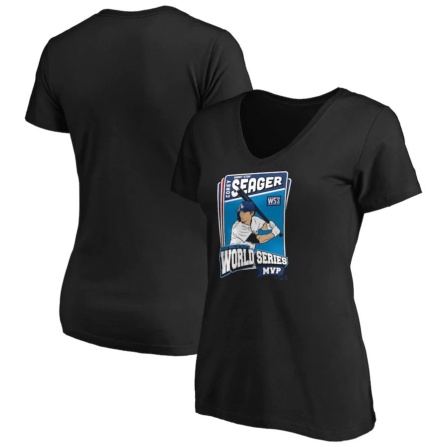 Los Angeles Dodgers Corey Seager Women's 2020 World Series Champions MVP V-Neck T-Shirt Black