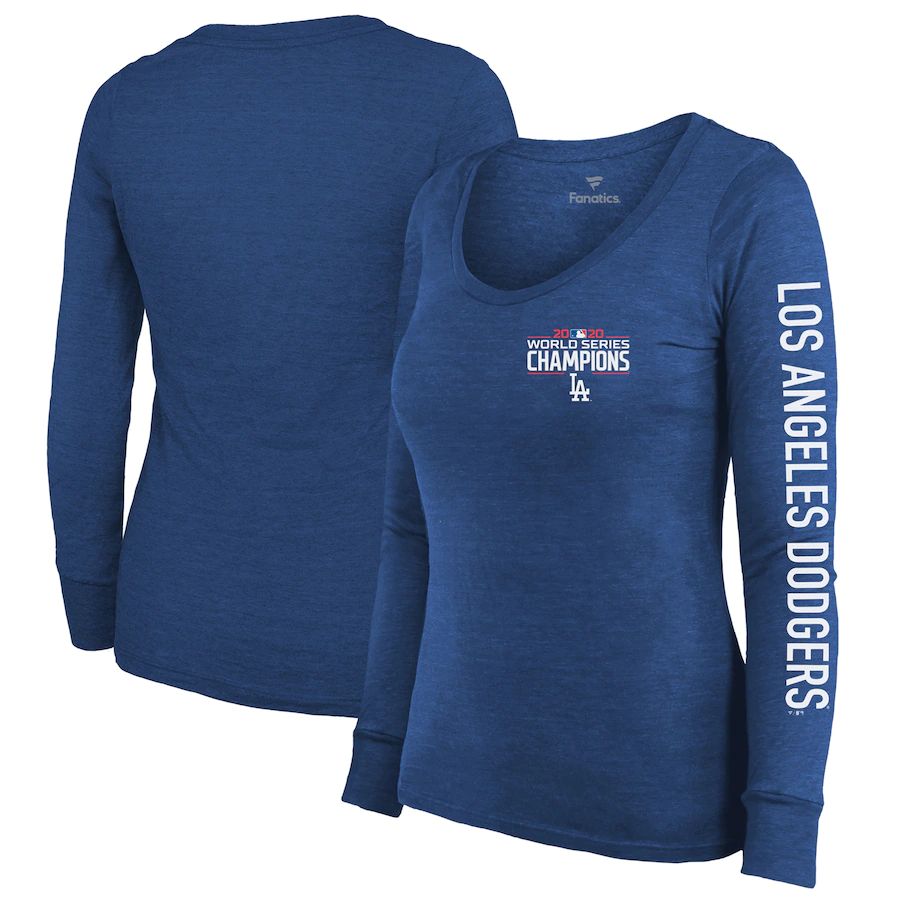 Los Angeles Dodgers Women's 2020 World Series Champions Two-Hit Long Sleeve T-Shirt Royal