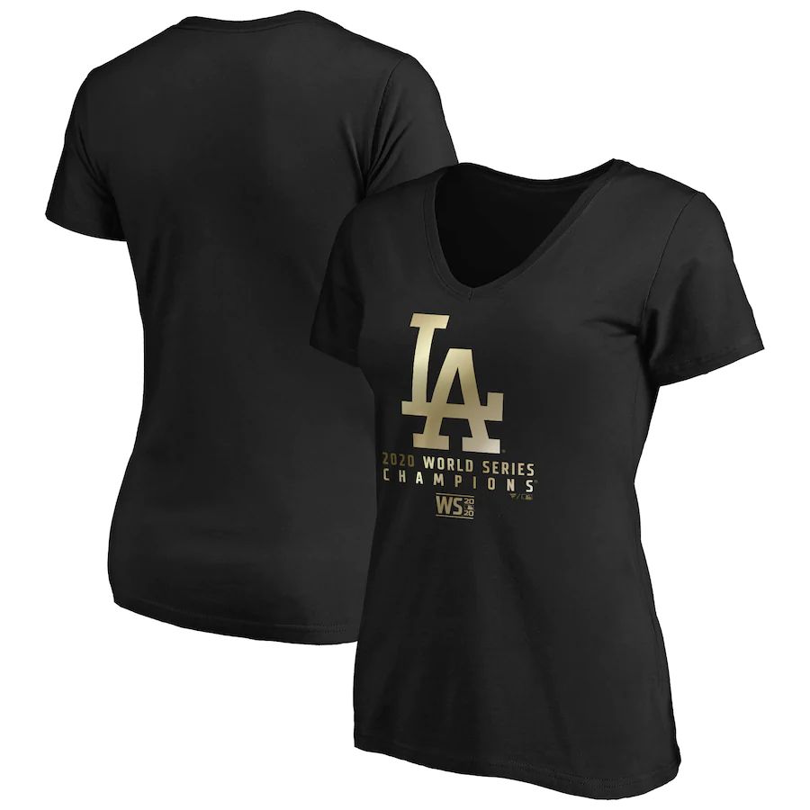 Los Angeles Dodgers Women's 2020 World Series Champions Parade V-Neck T-Shirt Black