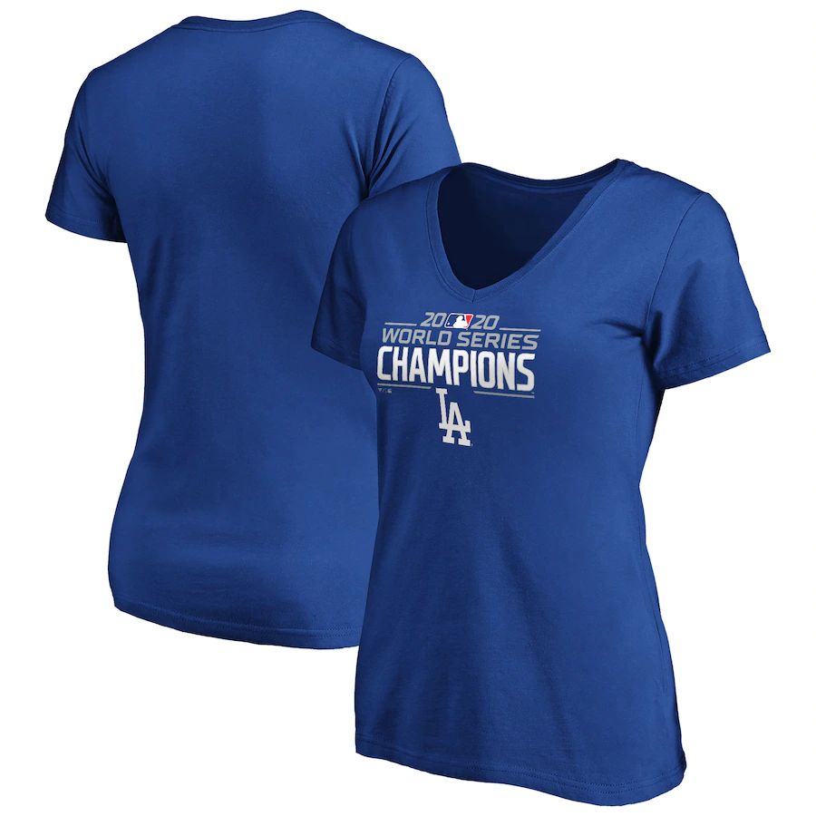 Los Angeles Dodgers Women's 2020 World Series Champions Logo V-Neck T-Shirt Royal