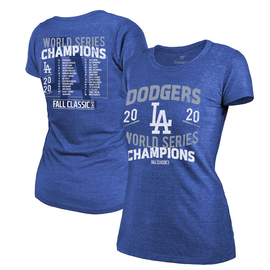 Los Angeles Dodgers Women's 2020 World Series Champions Roster T-Shirt Royal