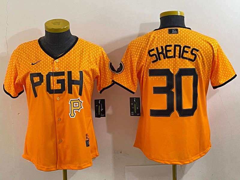 Women's Pittsburgh Pirates #30 Paul Skenes Gold City Connect Stitched Jersey 2