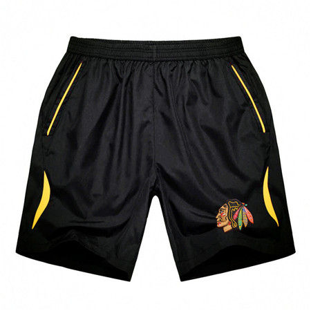 Men's Chicago Blackhawks Black Gold Stripe Hockey Shorts