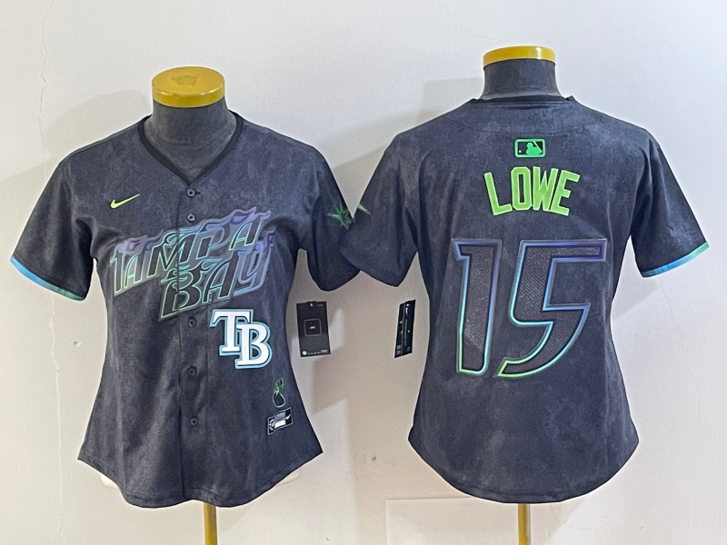 Women's Tampa Bay Rays #15 Josh Lowe Charcoal 2024 City Connect Limited Stitched Baseball Jersey(Run Small) 3