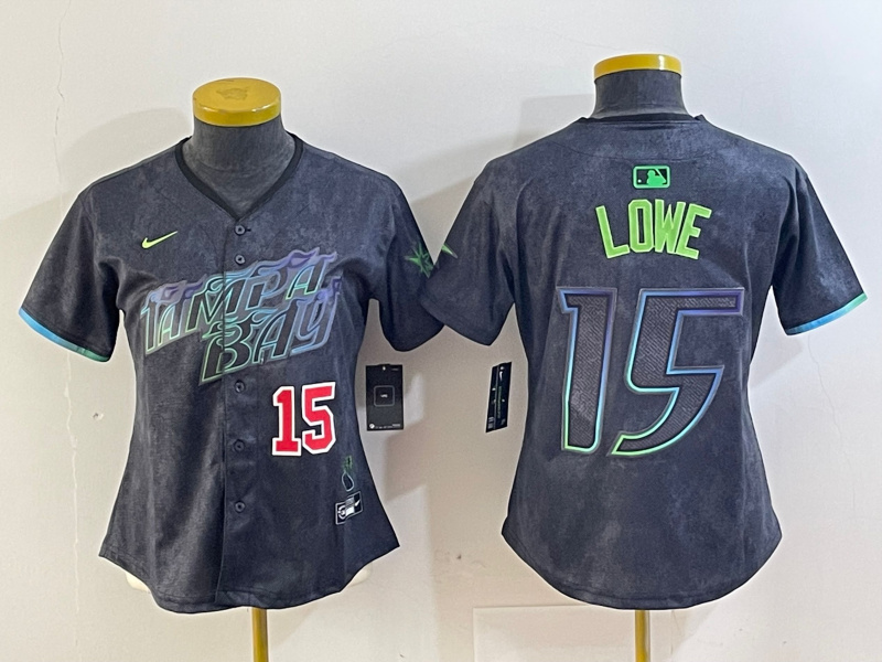 Women's Tampa Bay Rays #15 Josh Lowe Charcoal 2024 City Connect Limited Stitched Baseball Jersey(Run Small) 2