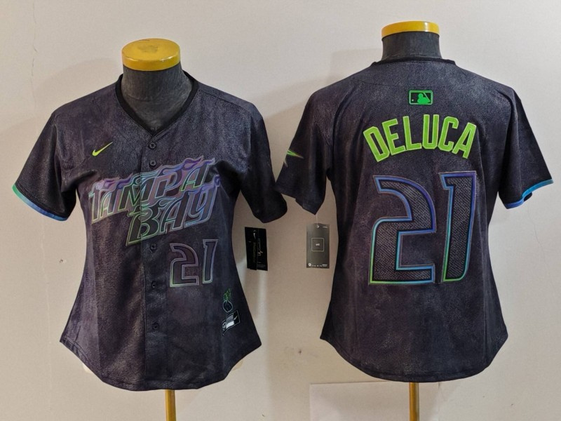 Women's Tampa Bay Rays #21 Jonny DeLuca Charcoal 2024 City Connect Limited Stitched Baseball Jersey(Run Small) 2