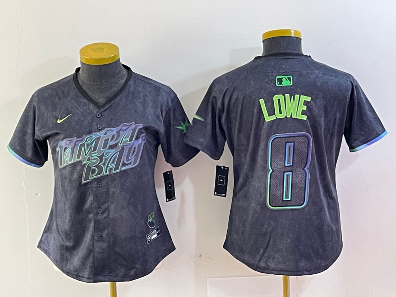 Women's Tampa Bay Rays #8 Brandon Lowe Charcoal 2024 City Connect Limited Stitched Baseball Jerseys 6