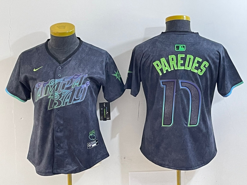 Women's Tampa Bay Rays #17 Isaac Paredes Charcoal 2024 City Connect Limited Stitched Baseball Jersey 4