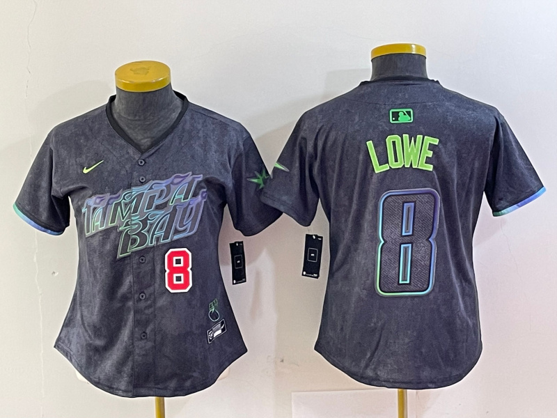 Women's Tampa Bay Rays #8 Brandon Lowe Charcoal 2024 City Connect Limited Stitched Baseball Jersey 3