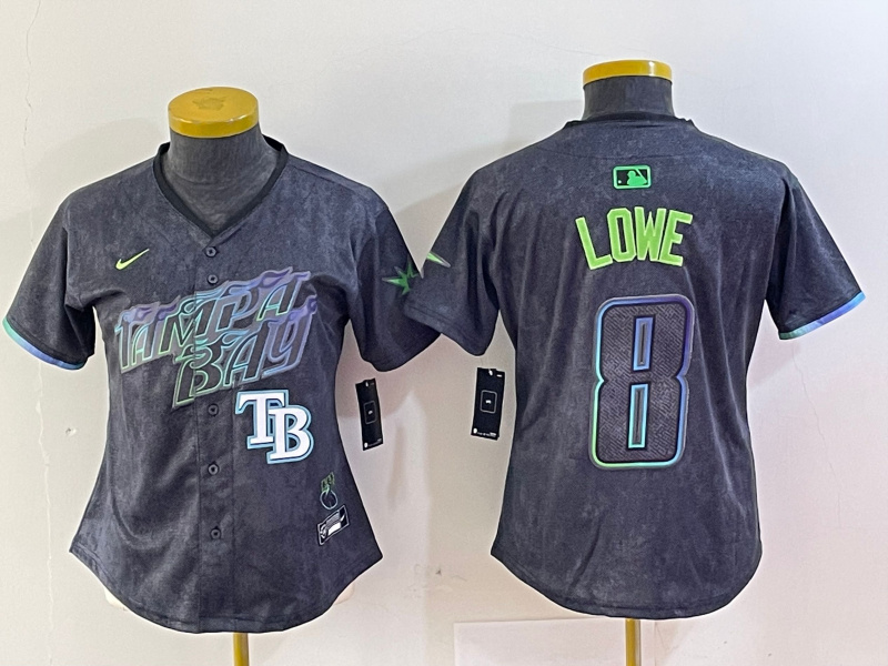 Women's Tampa Bay Rays #8 Brandon Lowe Charcoal 2024 City Connect Limited Stitched Baseball Jersey 2