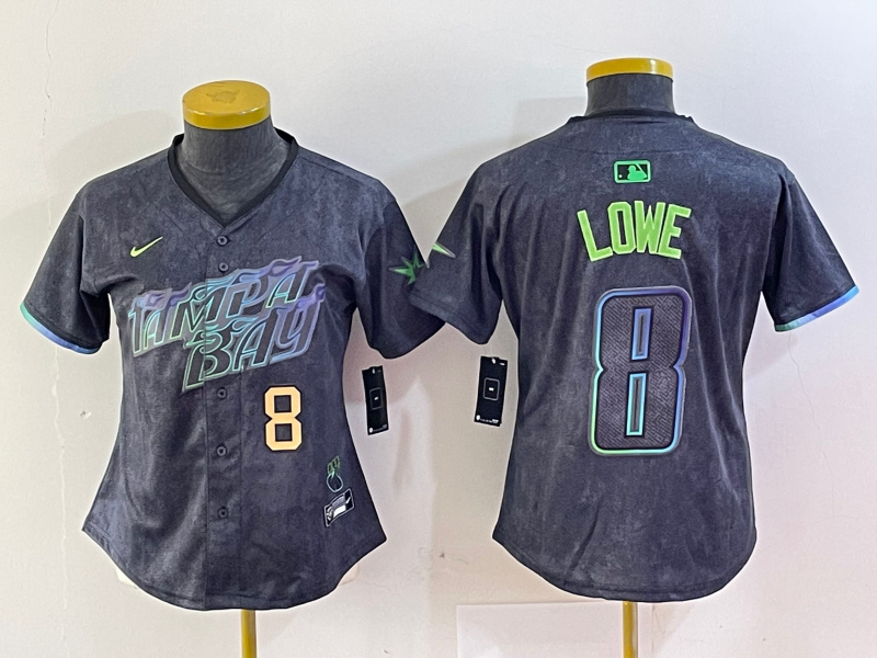 Women's Tampa Bay Rays #8 Brandon Lowe Charcoal 2024 City Connect Limited Stitched Baseball Jersey