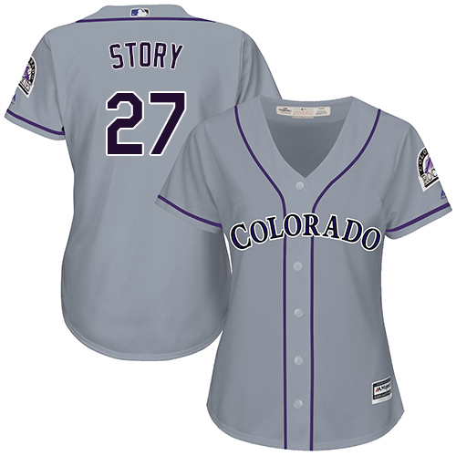 Rockies #27 Trevor Story Grey Road Women's Stitched MLB Jersey