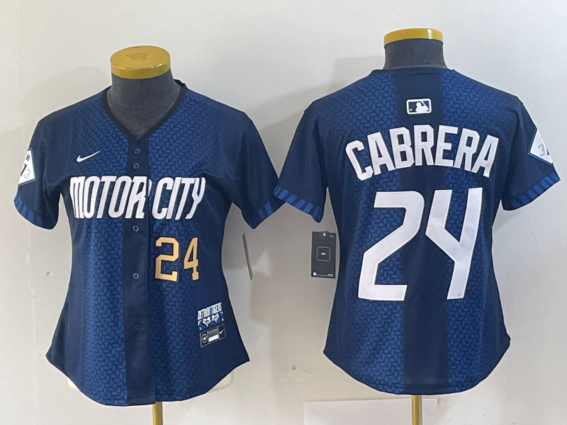 Women's Detroit Tigers #24 Miguel Cabrera 2024 Navy City Connect Cool Base Limited Stitched Baseball Jersey(Run Small) 004