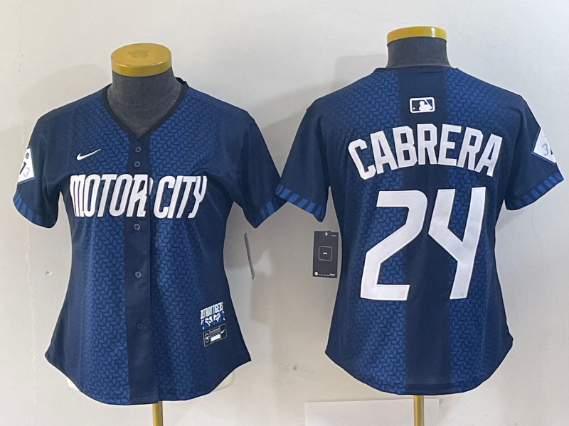 Women's Detroit Tigers #24 Miguel Cabrera 2024 Navy City Connect Cool Base Limited Stitched Baseball Jersey(Run Small) 003