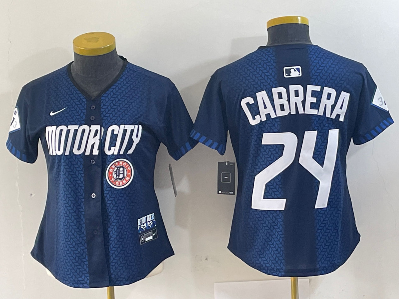 Women's Detroit Tigers #24 Miguel Cabrera 2024 Navy City Connect Cool Base Limited Stitched Baseball Jersey(Run Small) 002