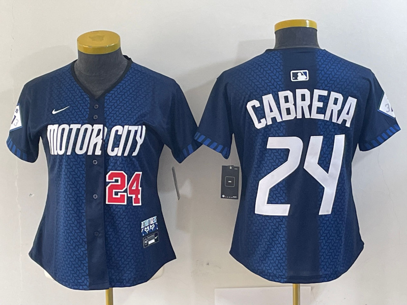 Women's Detroit Tigers #24 Miguel Cabrera 2024 Navy City Connect Cool Base Limited Stitched Baseball Jersey(Run Small) 001