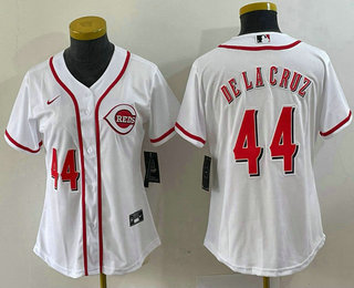 Women's Cincinnati Reds #44 Elly De La Cruz Number White With Patch Cool Base Stitched Jersey