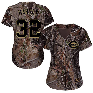 Reds #32 Matt Harvey Camo Realtree Collection Cool Base Women's Stitched Baseball Jersey