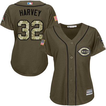 Reds #32 Matt Harvey Green Salute to Service Women's Stitched Baseball Jersey