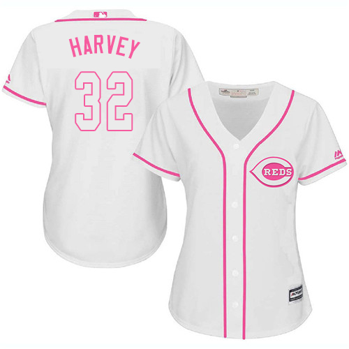 Reds #32 Matt Harvey White Pink Fashion Women's Stitched Baseball Jersey