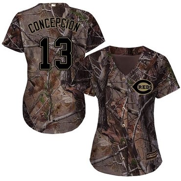 Reds #13 Dave Concepcion Camo Realtree Collection Cool Base Women's Stitched Baseball Jersey