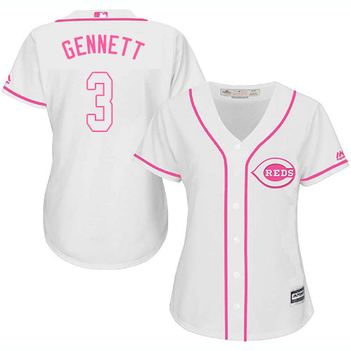 Reds #3 Scooter Gennett White Pink Fashion Women's Stitched MLB Jersey