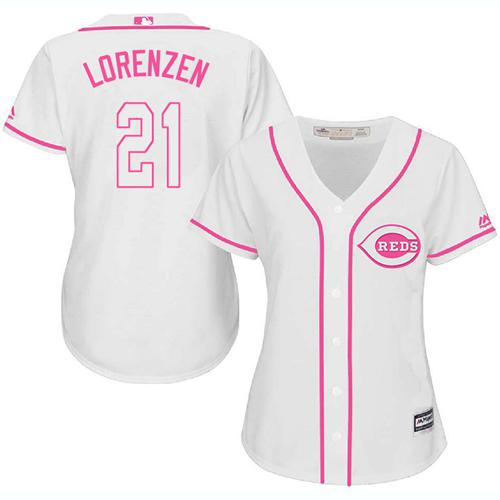 Reds #21 Michael Lorenzen White Pink Fashion Women's Stitched MLB Jersey