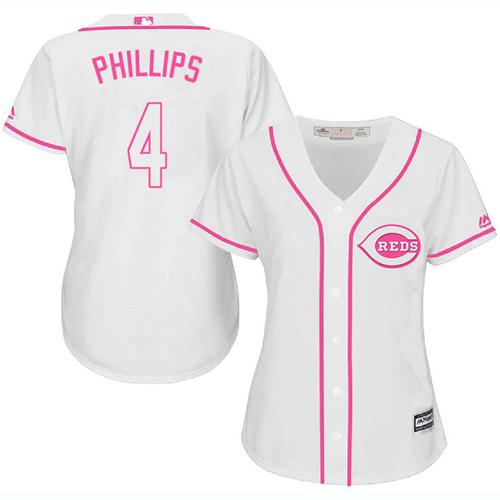 Reds #4 Brandon Phillips White Pink Fashion Women's Stitched MLB Jersey