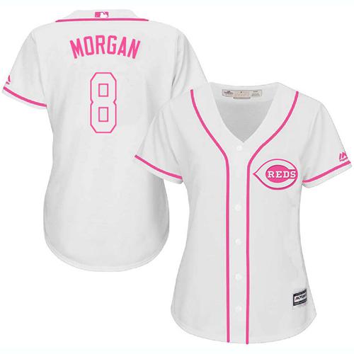 Reds #8 Joe Morgan White Pink Fashion Women's Stitched MLB Jersey