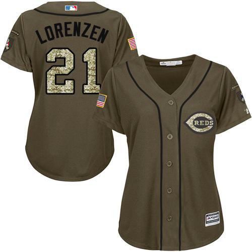 Reds #21 Michael Lorenzen Green Salute to Service Women's Stitched MLB Jersey