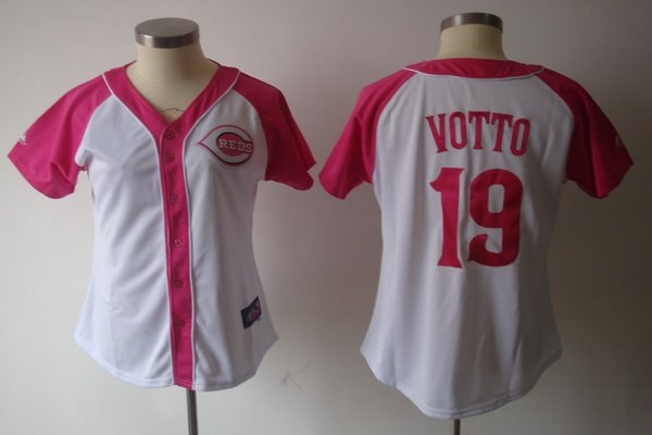 2012 women's cincinnati reds 19 votto pink splash fashion jersey by majestic athletic