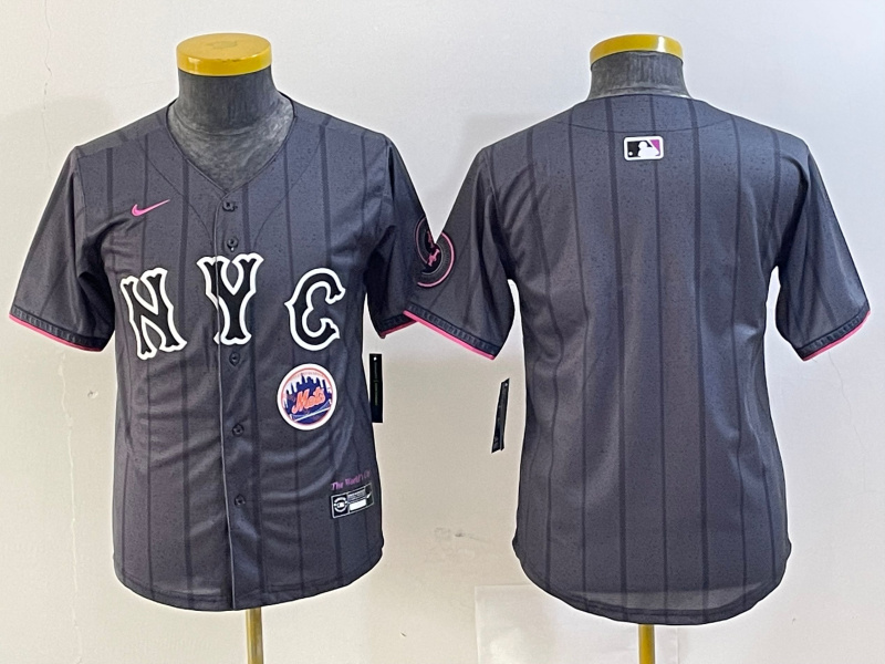 Youth New York Mets Team Big Logo Graphite 2024 City Connect Limited Stitched Baseball Jersey