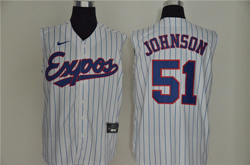 Expos 51 Randy Johnson White Nike Cool Base Sleeveless Jersey