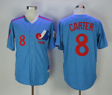 Expos 8 Gary Carter Blue Throwback Jersey