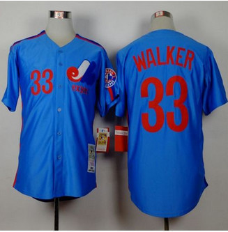 Mitchell and Ness Montreal Expos #33 Larry Walker Blue Stitched Throwback Baseball Jersey